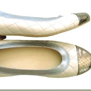 Stuart Weitzman Quilted  Mettallic Cap Toe Flats